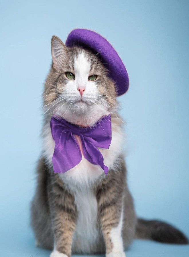 Marsrut Dog Beret for Small Dogs Cat Doll, Colorful Wool Mini Cap Creative Accessories Costume French Mushroom Artist Fedora Hat Beanies Solid Color Pet Headwear Christmas Hair Accessory Photo Props (Purple) - Image 5
